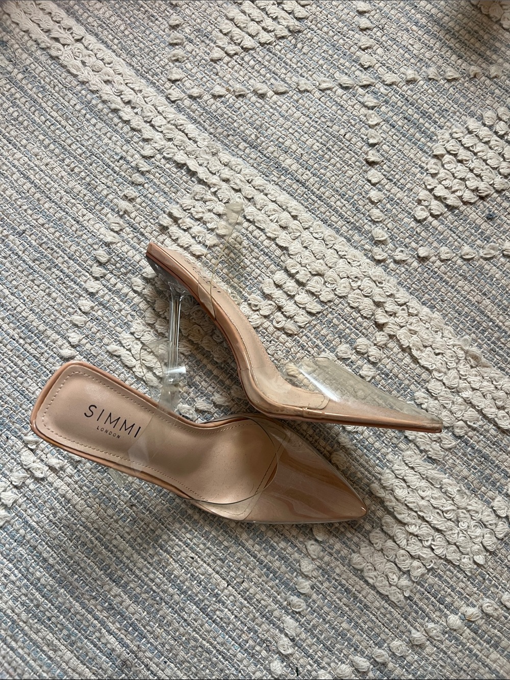SIMMI London Nude Clear Strap Mule Heels